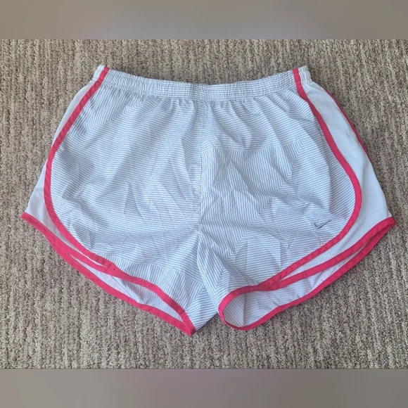NIKE ATHLETIC SHORTS with LINER DRI FIT GYM RUN WHITE PINK MEDIUM - Picture 1 of 15